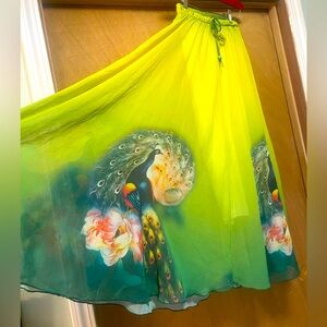 Vibrant Flowy Peacock Skirt from India